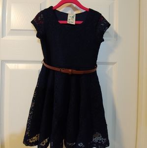 Navy crochet belted dress